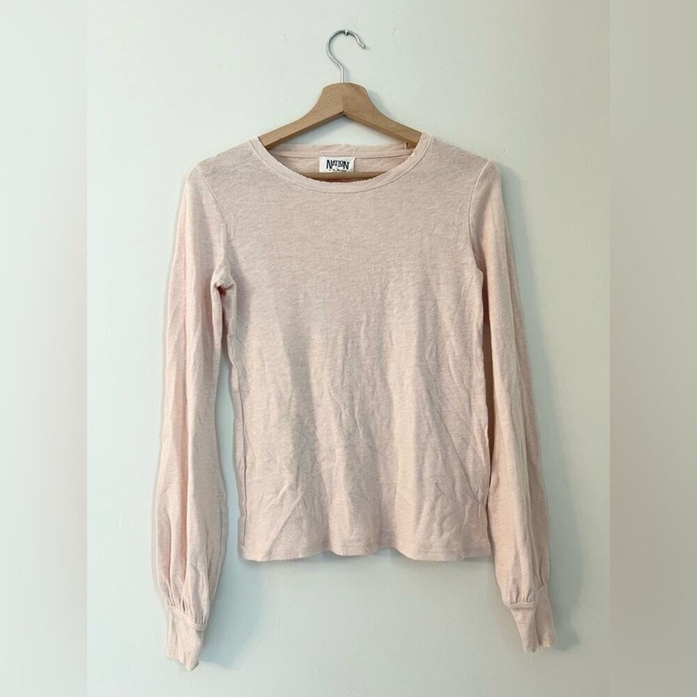 Nation ltd peach long sleeve cotton blend crew neck